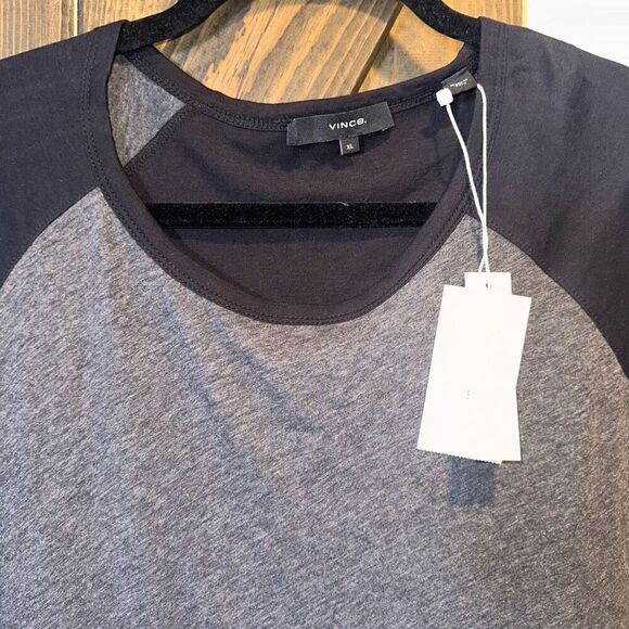 Vince Men's Gray/Black Double Layer Baseball Crew-Neck Long Sleeve T-Shirt Sz XL - Picture 7 of 8